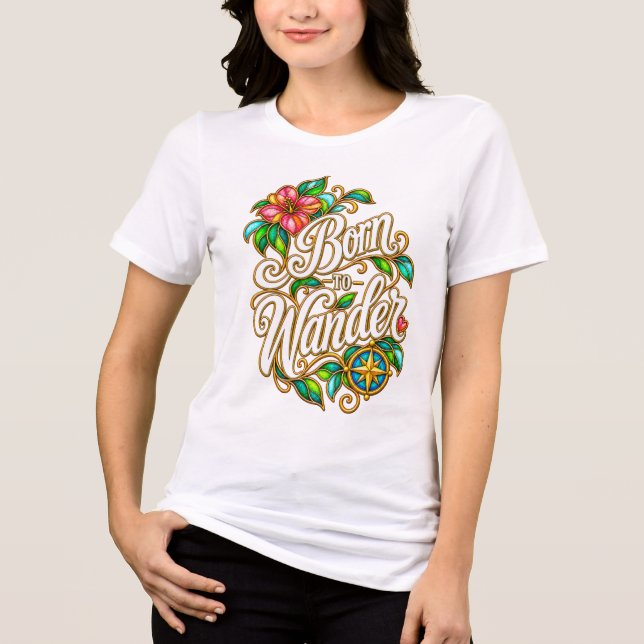 Weiße Born to Wander Tri-Blend Shirt (Vorderseite)