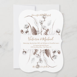 Weiße Botanische Blumenwolle Hochzeitsempfang Einladung