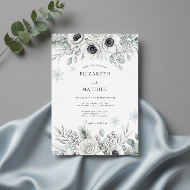 Weiße botanische Frost-Hochzeit Einladung (Von Creator hochgeladen)