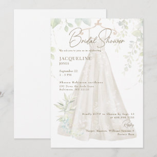 Weiße botanische Hochzeitskleid-Brautparty II Einladung