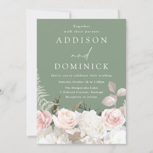 Weiße botanische Rose als Grüne Hochzeit Einladung