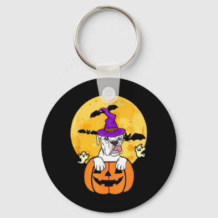 Weiße Boxer-Hexe-Hunde-Liebhaber-Halloween-Kostüm Schlüsselanhänger