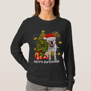 Weiße Boxer-Hund-Weihnachtslichter Baum Santa Hut T-Shirt