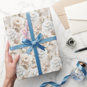 Weiße braune Blumen Brautparty Geschenkpapier