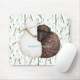 Weiße Braune Schaf Blumen  Mousepad