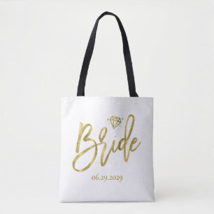 Weiße Braut mit Diamant-Hochzeitstasche