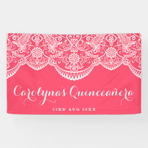 Weiße Brokatspitze Rosa Quinceañera-Banner Banner