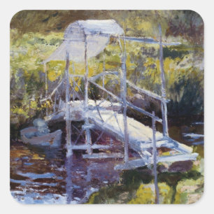 Weiße Brücke von John Twachtman Quadratischer Aufkleber