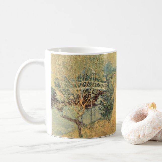 Weiße Brücke von Twachtman, Vintager Impressionism Kaffeetasse (Mit Donut)