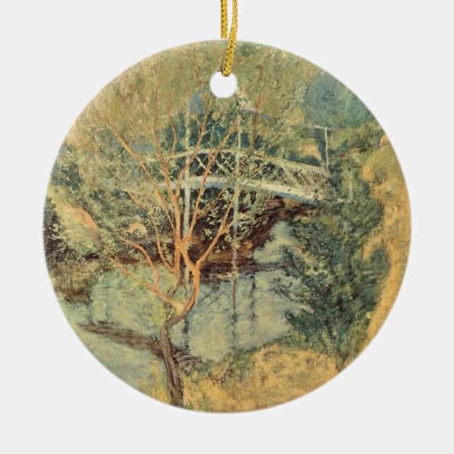 Weiße Brücke von Twachtman, Vintager Impressionism Keramikornament (Vorne)