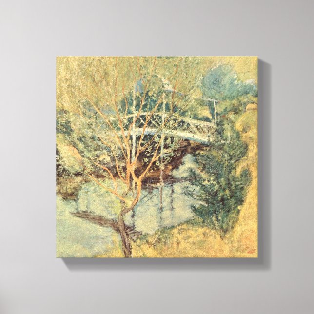 Weiße Brücke von Twachtman, Vintager Impressionism Leinwanddruck (Vorderseite)