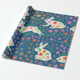 Weiße Bunne mit farbenfrohen Blume Geschenkpapier