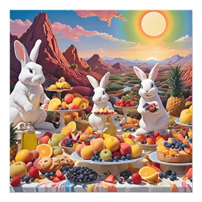 Weiße Bunnies mit fruchtiger Landschaft Fotodruck (Vorne)
