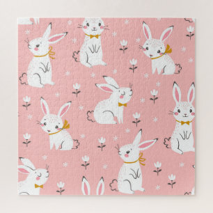 Weiße Bunnies: Niedliche, blumenlose Naht Puzzle