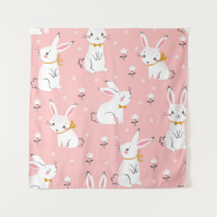 Weiße Bunnies: Niedliche, blumenlose Naht Wandteppich