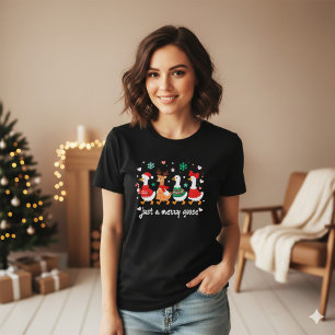 Weiße bunte Cartoon fröhliche Gans Weihnachten  T-Shirt