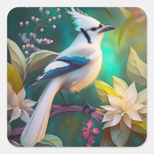 Weiße Büschelente Flügel Jay Fantasie Vogel Quadratischer Aufkleber
