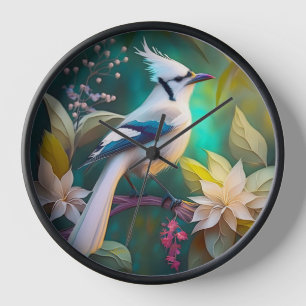 Weiße Büschelente Flügel Jay Fantasie Vogel Uhr