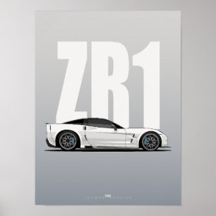 Weiße C6 ZR1-Supersportwagen-Seitenansicht Moderne Poster
