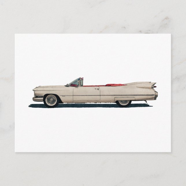 Weiße Cadillac Oldtimer Postkarte (Vorderseite)
