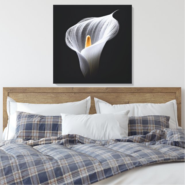 Weiße Calla-Lilie auf schwarz Leinwanddruck (Insitu (Schlafzimmer))