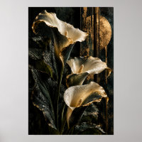 Weiße Calla-Lilien mit goldenem Kreis Botanische W