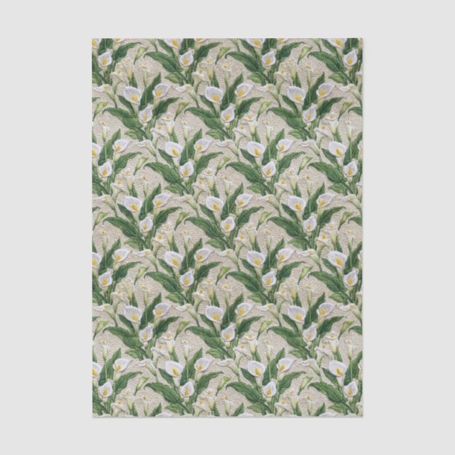 Weiße Calla-Lilien-Stickerei Blumenmuster Seidenpapier (Vorderseite)