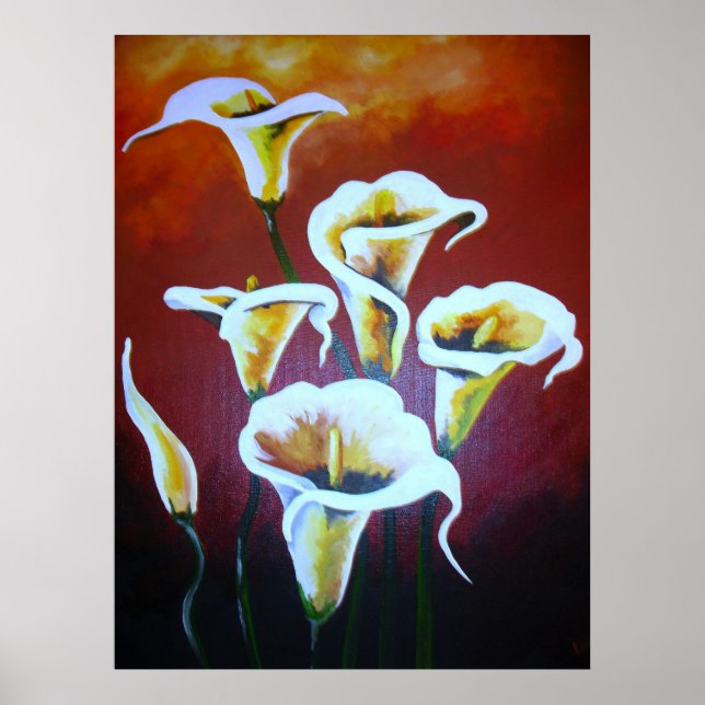Weiße Calla Lilies künstlerische Schnitt Blume auf Poster (Vorne)