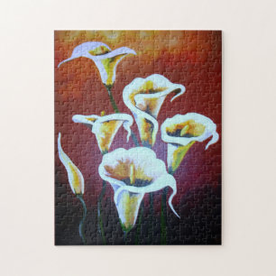 Weiße Calla Lilies künstlerische Schnitt Blume auf Puzzle