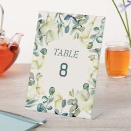 Weiße Calla Lily Eucalyptus-Tischnummer Sockelschild