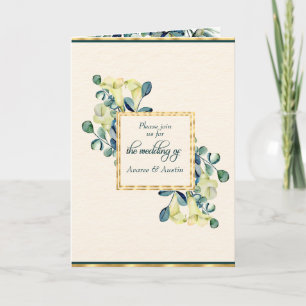 Weiße Calla-Lily und Eukalyptus-Elfenbein und Gold Einladung