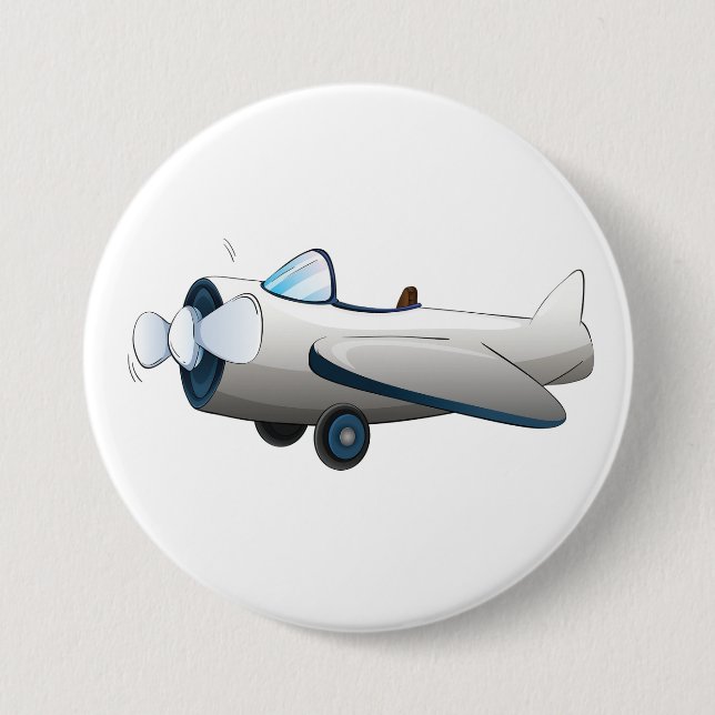 Weiße Cartoon-Propellerflugzeug Retro-Stil Vintage Button (Vorderseite)