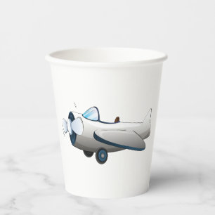 Weiße Cartoon-Propellerflugzeug Retro-Stil Vintage Pappbecher