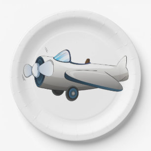Weiße Cartoon-Propellerflugzeug Retro-Stil Vintage Pappteller