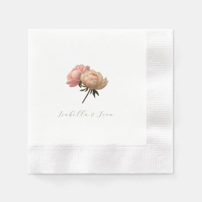 Weiße | Chic Florale Rosen Hochzeit  Serviette (Vorderseite)