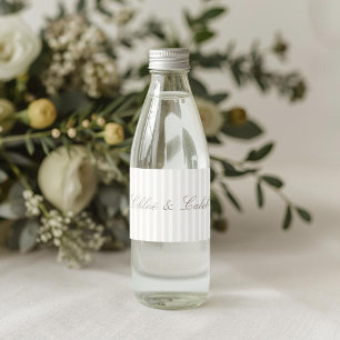 Weiße Chic gestreifte botanische Hochzeit Wasserflaschenetikett