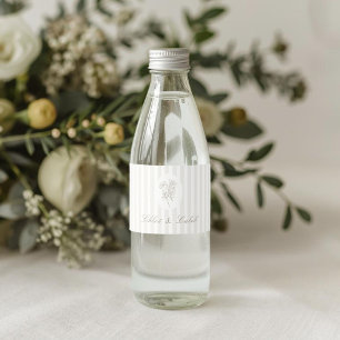 Weiße Chic gestreifte botanische Hochzeit Wasserflaschenetikett