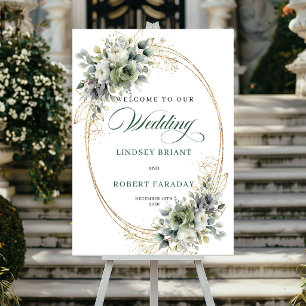 Weiße Chic-Rosen Botanisches Hochzeits-Willkommens Poster