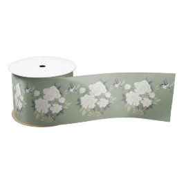 Weiße Chinoiserie Sage Green Satinband