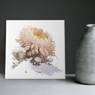 Weiße Chrysantheme Berg Durchbrechend Den Schnee Fliese