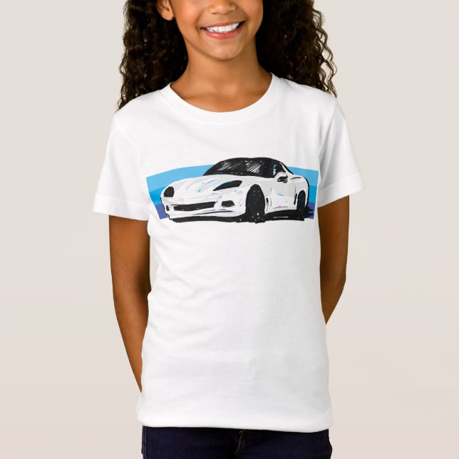 Weiße Corvette C6 mit blauen Streifen T-Shirt (Vorderseite)