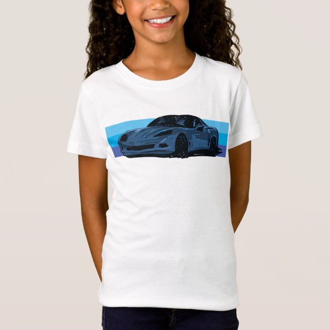 Weiße Corvette C6 mit blauen Streifen T-Shirt (Vorderseite)