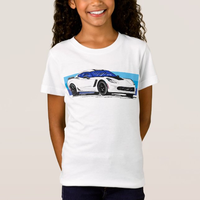 Weiße Corvette C7 mit blauen Streifen T-Shirt (Vorderseite)