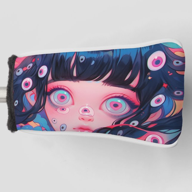 Weiße Creepy Niedlich Anime Girl Golf Headcover (Vorderseite)