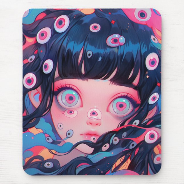 Weiße Creepy Niedlich Anime Girl Mousepad (Vorne)