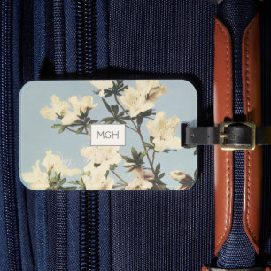 Weiße Creme Azaleen-Blumen-Monogramm Gepäckanhänger