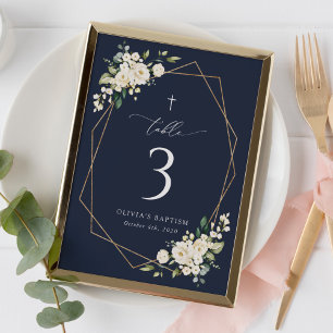 Weiße Creme-Blumen, Boho, Tauf-Tischnummern Tischnummer
