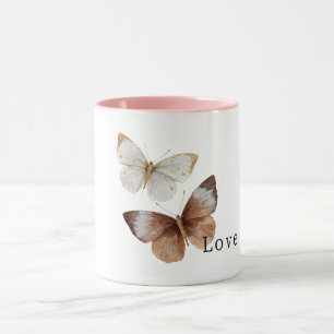 Weiße Creme Braune Schmetterlinge Liebe Tasse
