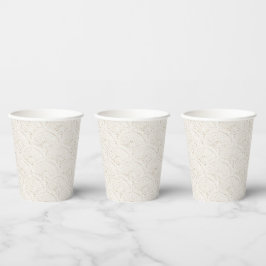 Weiße Creme-Faux-Spitze-Bridal-Shower Pappbecher