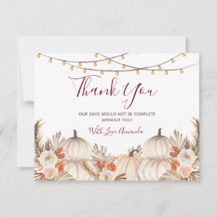Weiße Creme-Kürbis-Blumen-Hochzeit- und Baby-Party Dankeskarte